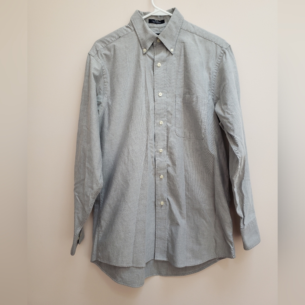 Chaps Blue Gray Oxford Wrinkle Free Cotton Blend Button Down Shirt, Medium